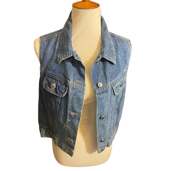 Vintage 80’s Faded Glory Women’s Denim Button Down 100% Cotton Vest Size Large-R - Picture 3 of 13